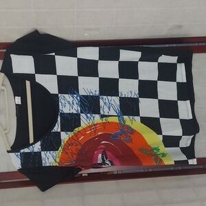 Vintage VENUS Racing checkered Flag Rainbow Butterfly Tee Shirt Sz L